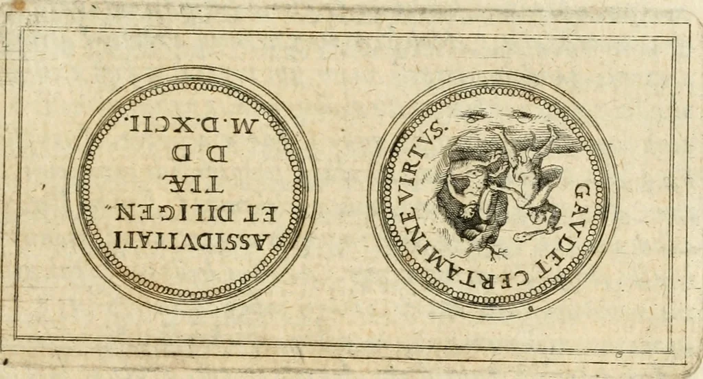 An illustration from Emblemata anniversaria Academiae Altorfinae : stvdiorvm ivventvtis exercitandorvm cavsa proposita et variorvm orationibvs exposita, 1597, leaf 216