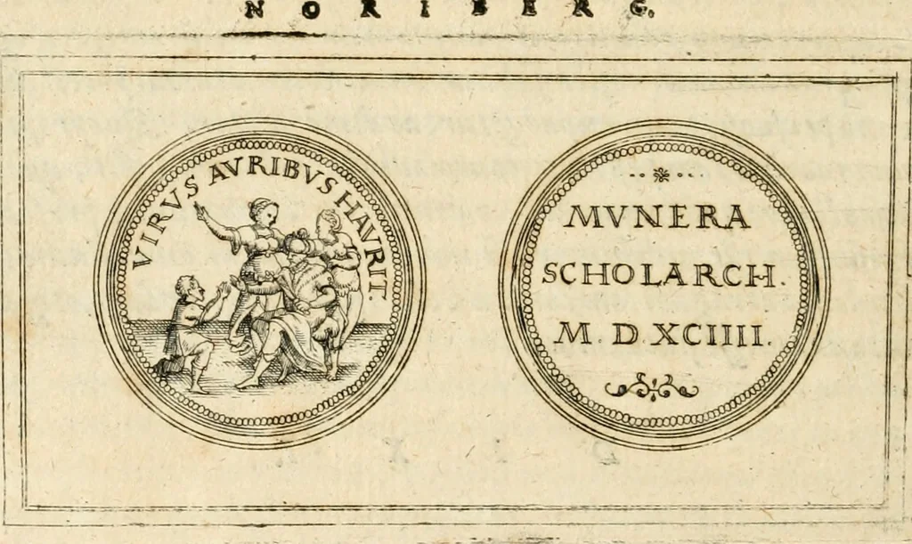 An illustration from Emblemata anniversaria Academiae Altorfinae : stvdiorvm ivventvtis exercitandorvm cavsa proposita et variorvm orationibvs exposita, 1597, leaf 245