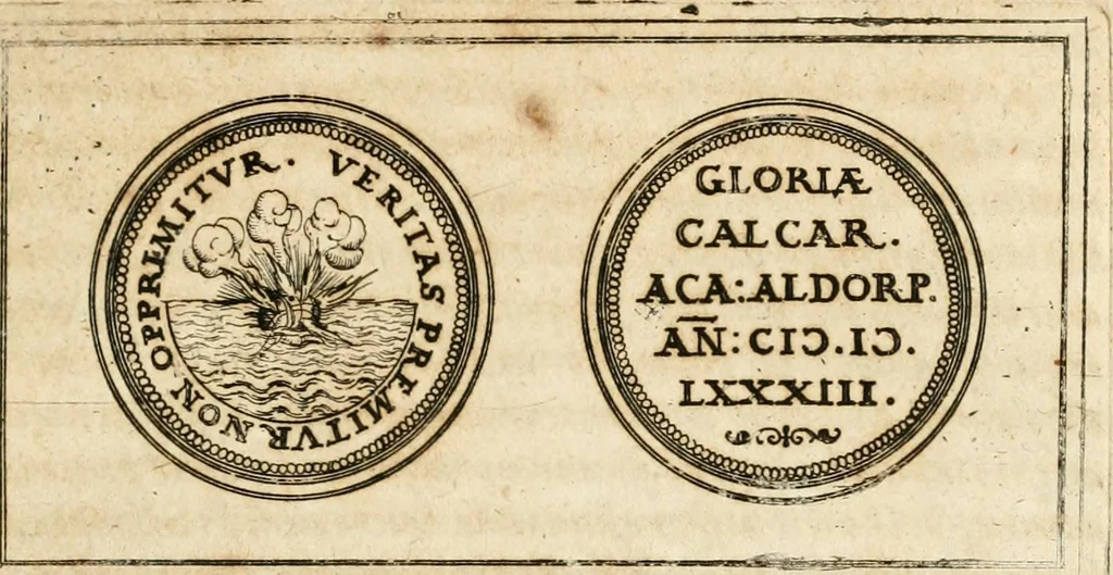 An illustration from Emblemata anniversaria Academiae Altorfinae : stvdiorvm ivventvtis exercitandorvm cavsa proposita et variorvm orationibvs exposita, 1597, leaf 42
