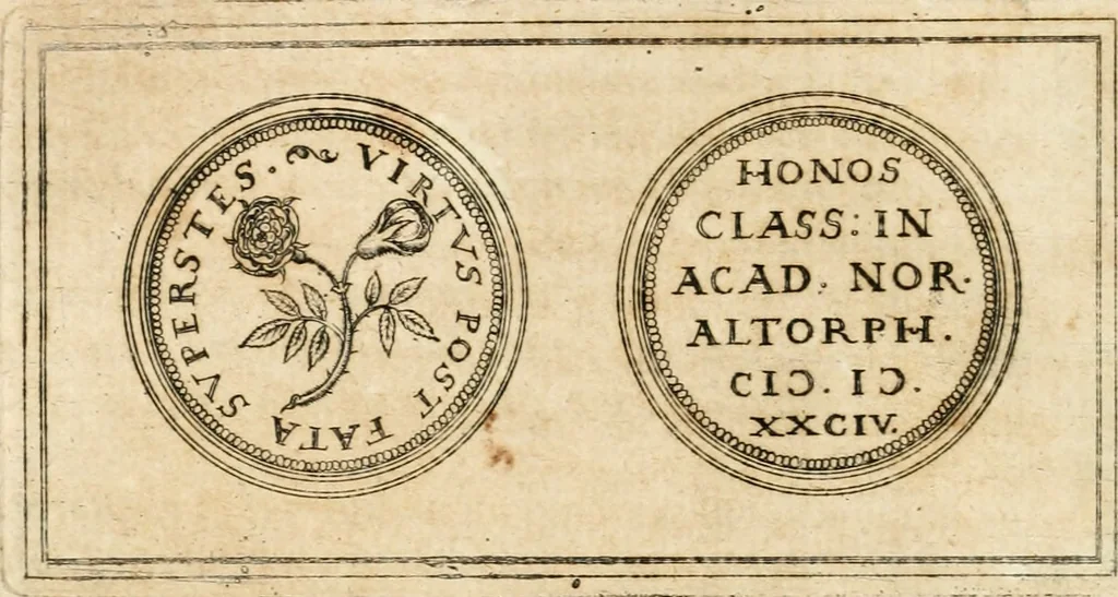 An illustration from Emblemata anniversaria Academiae Altorfinae : stvdiorvm ivventvtis exercitandorvm cavsa proposita et variorvm orationibvs exposita, 1597, leaf 55