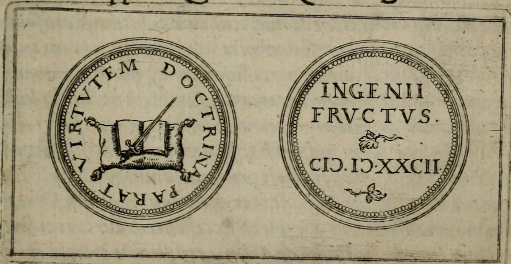 An illustration from Emblemata anniversaria Academiae Altorfinae : studiorum iuventutis exercitandorum causa proposita et variorum orationibus exposita, 1597, leaf 14