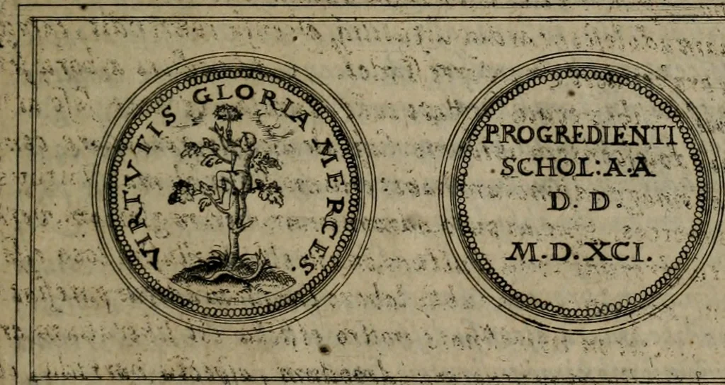 An illustration from Emblemata anniversaria Academiae Altorfinae : studiorum iuventutis exercitandorum causa proposita et variorum orationibus exposita, 1597, leaf 182