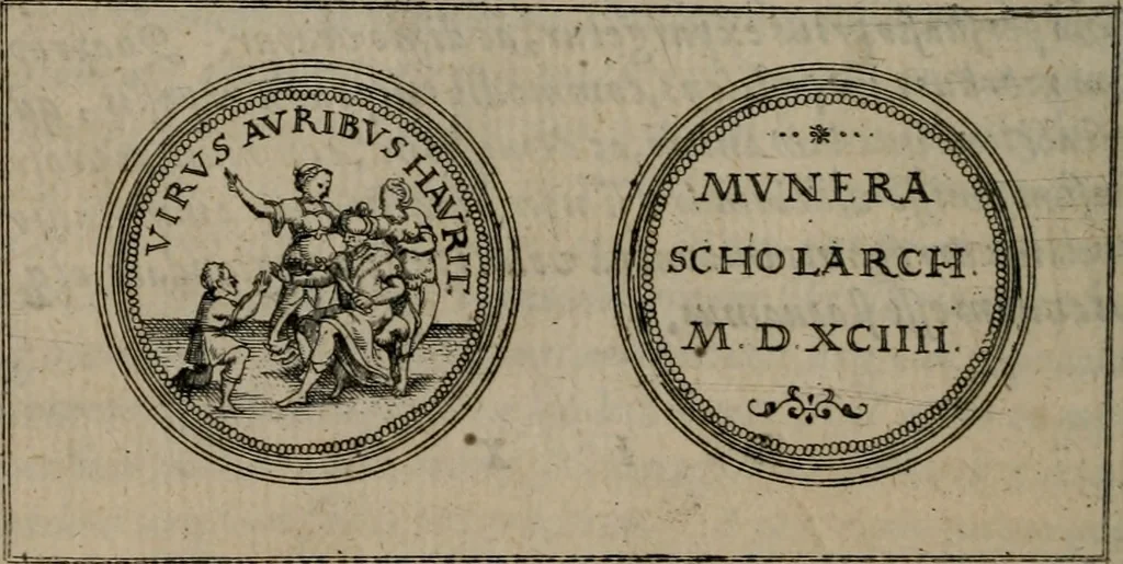 An illustration from Emblemata anniversaria Academiae Altorfinae : studiorum iuventutis exercitandorum causa proposita et variorum orationibus exposita, 1597, leaf 243