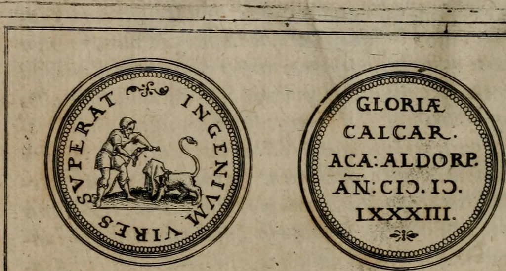 An illustration from Emblemata anniversaria Academiae Altorfinae : studiorum iuventutis exercitandorum causa proposita et variorum orationibus exposita, 1597, leaf 37