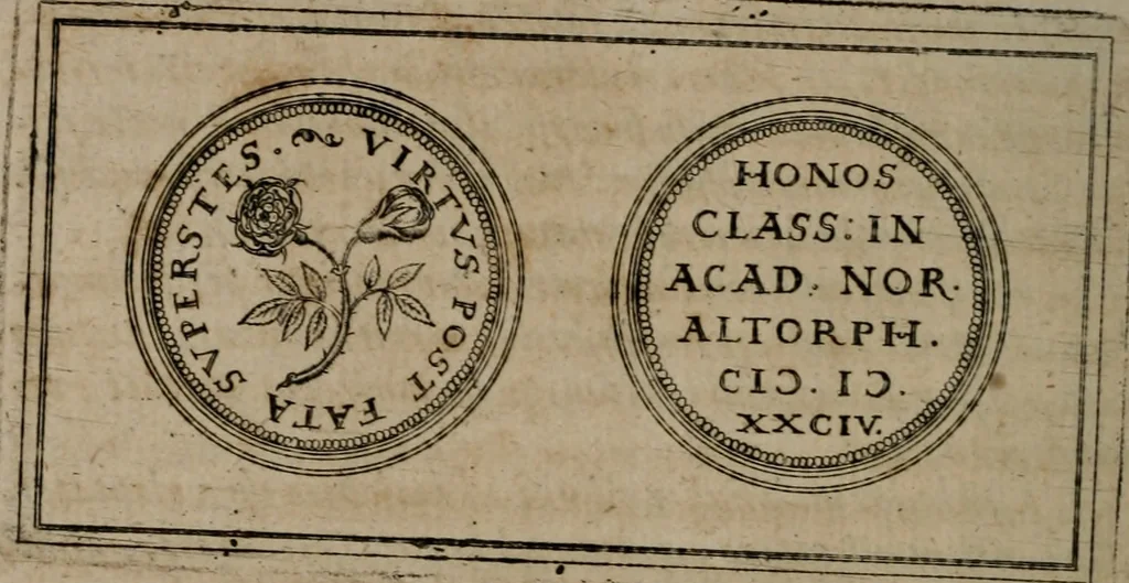 An illustration from Emblemata anniversaria Academiae Altorfinae : studiorum iuventutis exercitandorum causa proposita et variorum orationibus exposita, 1597, leaf 53