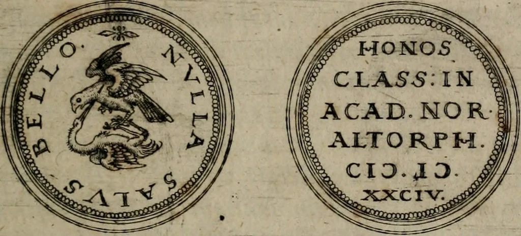 An illustration from Emblemata anniversaria Academiae Altorfinae : studiorum iuventutis exercitandorum causa proposita et variorum orationibus exposita, 1597, leaf 58
