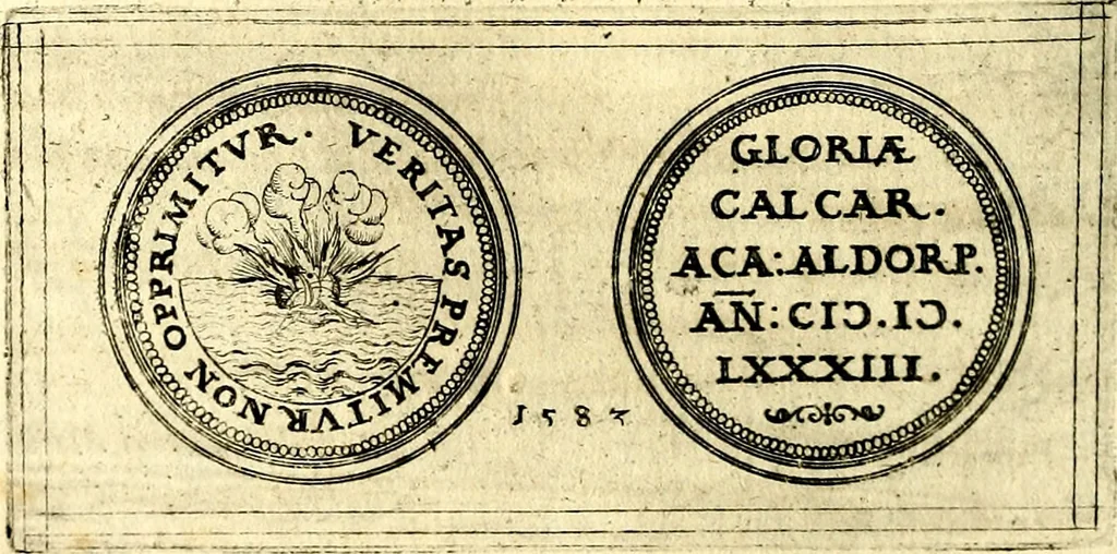 An illustration from Emblemata anniversaria Academiae Noribergensis, qvae est Altorffii: stvdiorum juventutis exercitandorum caussâ inde ab ann. Christi CD D LXXVII usq; ad annum CD D CXVI proposita; oratiunculis eruditis & nervosis in panegyribus academicis explicata, 1617, leaf 101