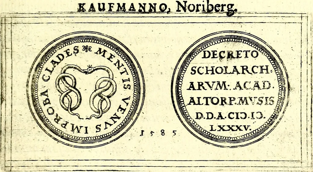 An illustration from Emblemata anniversaria Academiae Noribergensis, qvae est Altorffii: stvdiorum juventutis exercitandorum caussâ inde ab ann. Christi CD D LXXVII usq; ad annum CD D CXVI proposita; oratiunculis eruditis & nervosis in panegyribus academicis explicata, 1617, leaf 122