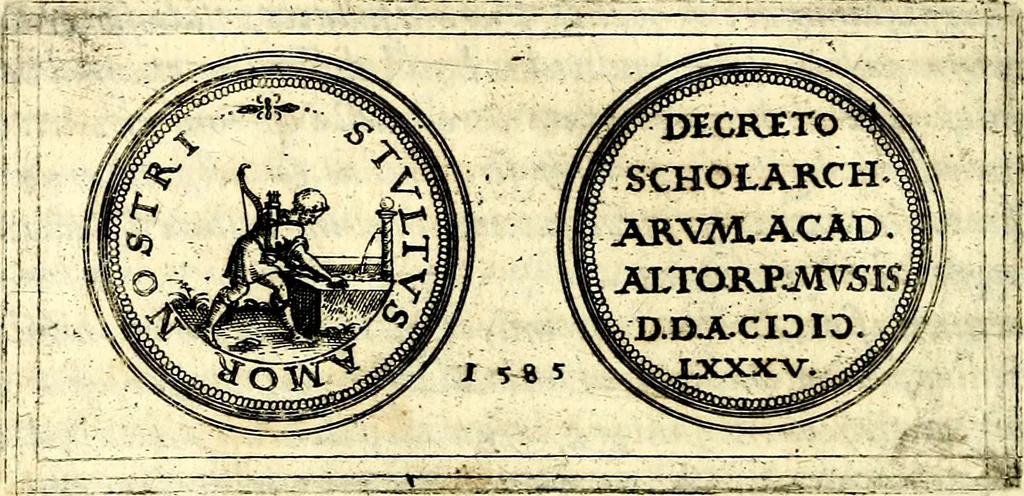 An illustration from Emblemata anniversaria Academiae Noribergensis, qvae est Altorffii: stvdiorum juventutis exercitandorum caussâ inde ab ann. Christi CD D LXXVII usq; ad annum CD D CXVI proposita; oratiunculis eruditis & nervosis in panegyribus academicis explicata, 1617, leaf 125