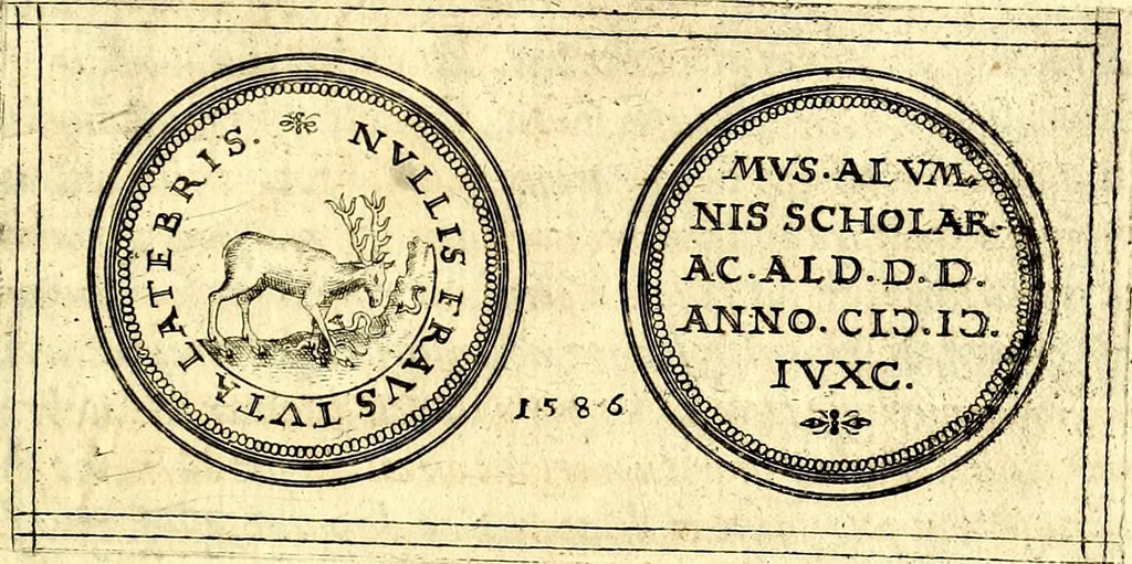 An illustration from Emblemata anniversaria Academiae Noribergensis, qvae est Altorffii: stvdiorum juventutis exercitandorum caussâ inde ab ann. Christi CD D LXXVII usq; ad annum CD D CXVI proposita; oratiunculis eruditis & nervosis in panegyribus academicis explicata, 1617, leaf 142