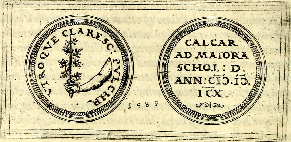 An illustration from Emblemata anniversaria Academiae Noribergensis, qvae est Altorffii: stvdiorum juventutis exercitandorum caussâ inde ab ann. Christi CD D LXXVII usq; ad annum CD D CXVI proposita; oratiunculis eruditis & nervosis in panegyribus academicis explicata, 1617, leaf 177