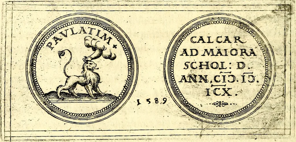 An illustration from Emblemata anniversaria Academiae Noribergensis, qvae est Altorffii: stvdiorum juventutis exercitandorum caussâ inde ab ann. Christi CD D LXXVII usq; ad annum CD D CXVI proposita; oratiunculis eruditis & nervosis in panegyribus academicis explicata, 1617, leaf 183