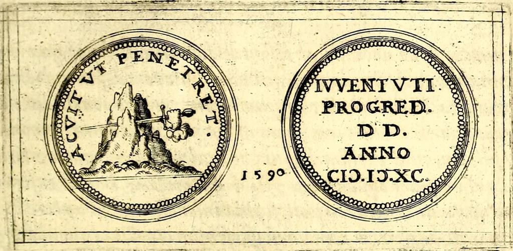 An illustration from Emblemata anniversaria Academiae Noribergensis, qvae est Altorffii: stvdiorum juventutis exercitandorum caussâ inde ab ann. Christi CD D LXXVII usq; ad annum CD D CXVI proposita; oratiunculis eruditis & nervosis in panegyribus academicis explicata, 1617, leaf 196