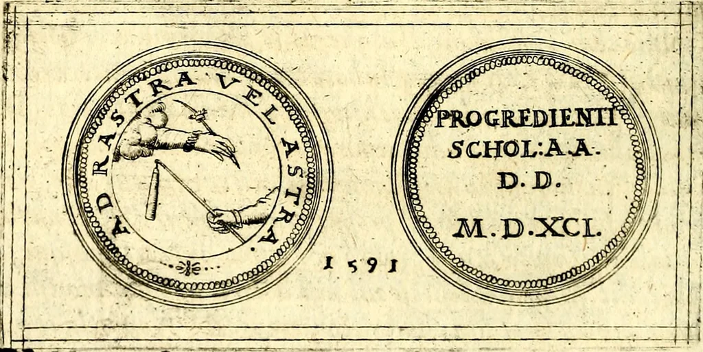 An illustration from Emblemata anniversaria Academiae Noribergensis, qvae est Altorffii: stvdiorum juventutis exercitandorum caussâ inde ab ann. Christi CD D LXXVII usq; ad annum CD D CXVI proposita; oratiunculis eruditis & nervosis in panegyribus academicis explicata, 1617, leaf 215