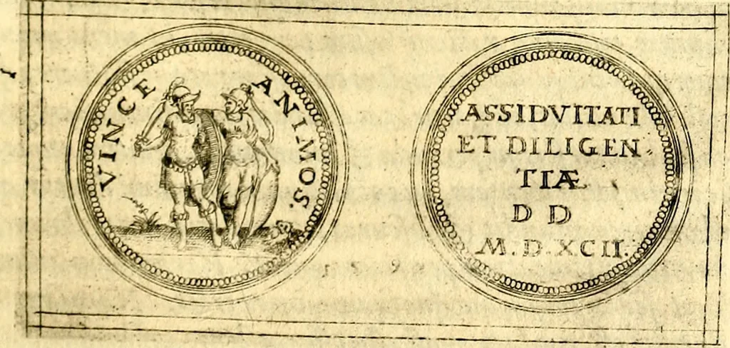 An illustration from Emblemata anniversaria Academiae Noribergensis, qvae est Altorffii: stvdiorum juventutis exercitandorum caussâ inde ab ann. Christi CD D LXXVII usq; ad annum CD D CXVI proposita; oratiunculis eruditis & nervosis in panegyribus academicis explicata, 1617, leaf 222
