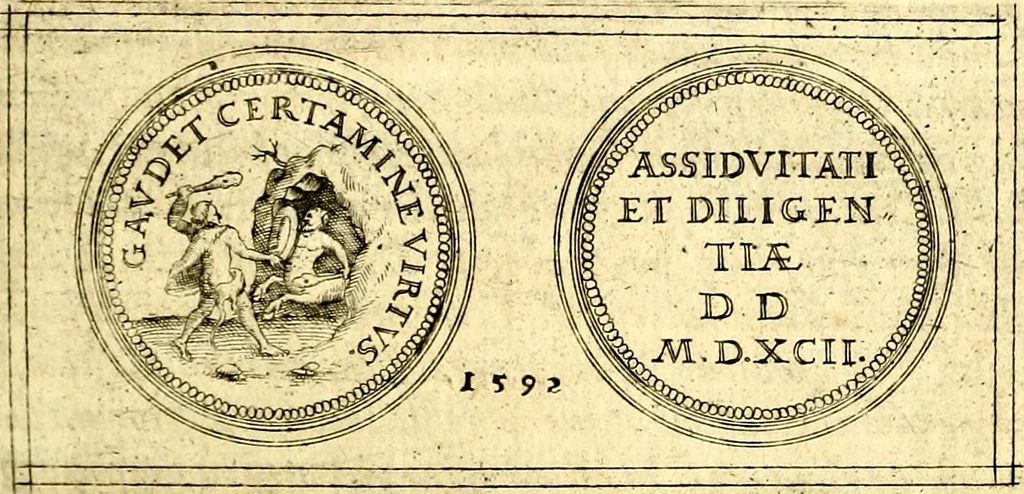 An illustration from Emblemata anniversaria Academiae Noribergensis, qvae est Altorffii: stvdiorum juventutis exercitandorum caussâ inde ab ann. Christi CD D LXXVII usq; ad annum CD D CXVI proposita; oratiunculis eruditis & nervosis in panegyribus academicis explicata, 1617, leaf 226