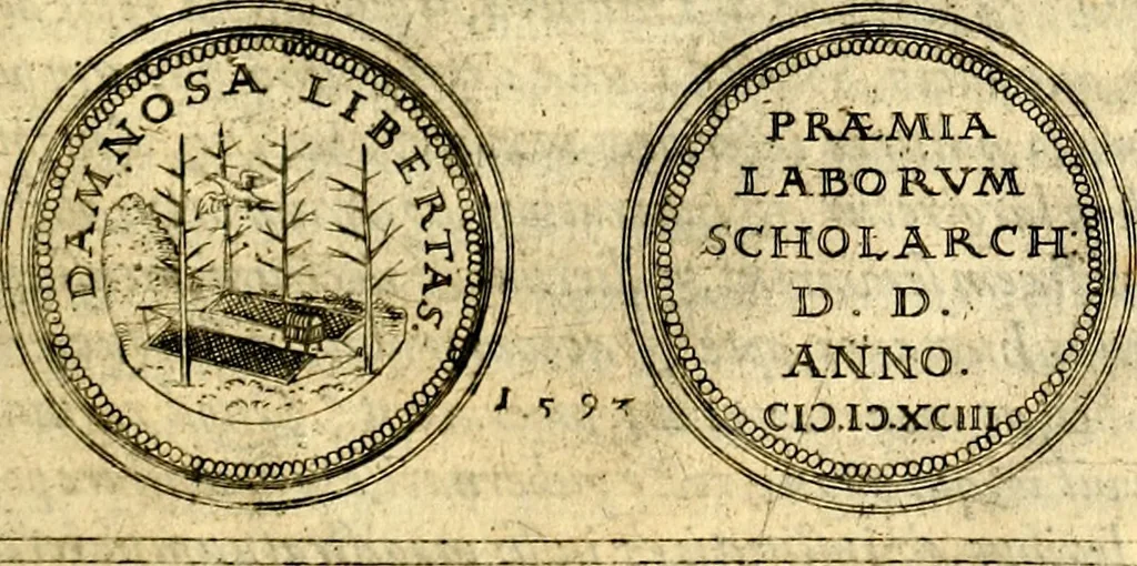 An illustration from Emblemata anniversaria Academiae Noribergensis, qvae est Altorffii: stvdiorum juventutis exercitandorum caussâ inde ab ann. Christi CD D LXXVII usq; ad annum CD D CXVI proposita; oratiunculis eruditis & nervosis in panegyribus academicis explicata, 1617, leaf 234