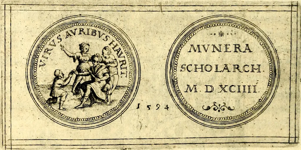 An illustration from Emblemata anniversaria Academiae Noribergensis, qvae est Altorffii: stvdiorum juventutis exercitandorum caussâ inde ab ann. Christi CD D LXXVII usq; ad annum CD D CXVI proposita; oratiunculis eruditis & nervosis in panegyribus academicis explicata, 1617, leaf 247