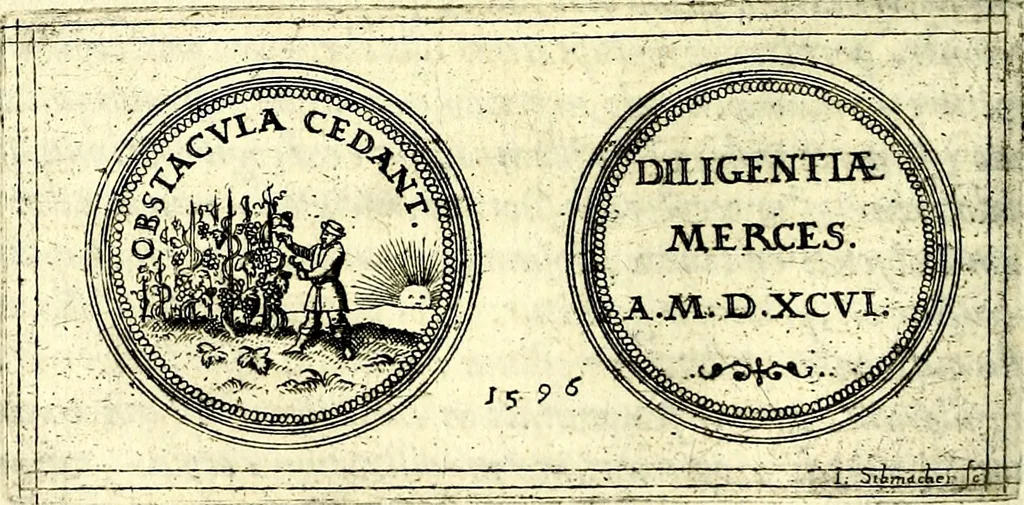 An illustration from Emblemata anniversaria Academiae Noribergensis, qvae est Altorffii: stvdiorum juventutis exercitandorum caussâ inde ab ann. Christi CD D LXXVII usq; ad annum CD D CXVI proposita; oratiunculis eruditis & nervosis in panegyribus academicis explicata, 1617, leaf 289