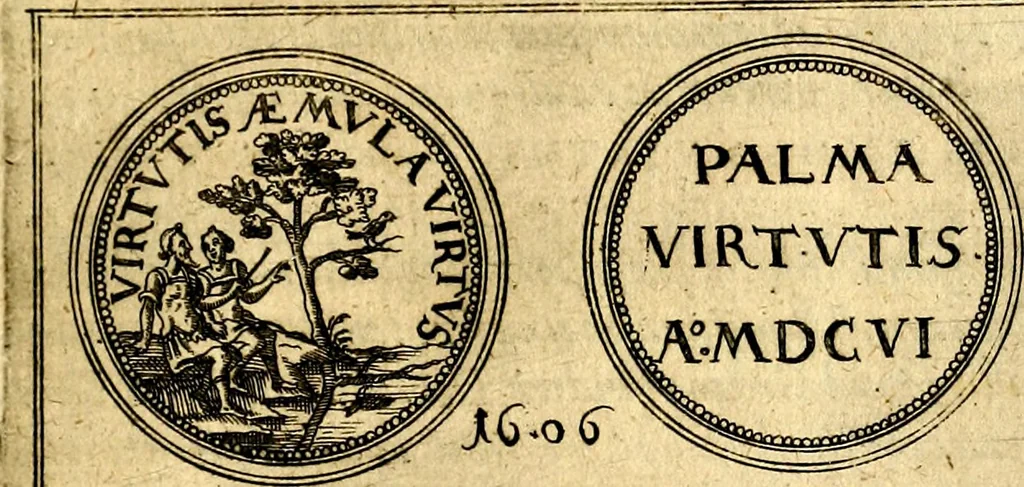 An illustration from Emblemata anniversaria Academiae Noribergensis, qvae est Altorffii: stvdiorum juventutis exercitandorum caussâ inde ab ann. Christi CD D LXXVII usq; ad annum CD D CXVI proposita; oratiunculis eruditis & nervosis in panegyribus academicis explicata, 1617, leaf 414