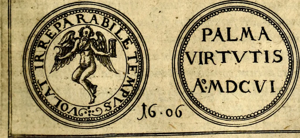 An illustration from Emblemata anniversaria Academiae Noribergensis, qvae est Altorffii: stvdiorum juventutis exercitandorum caussâ inde ab ann. Christi CD D LXXVII usq; ad annum CD D CXVI proposita; oratiunculis eruditis & nervosis in panegyribus academicis explicata, 1617, leaf 418