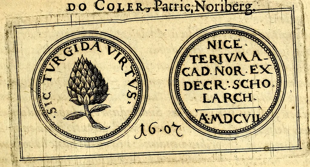 An illustration from Emblemata anniversaria Academiae Noribergensis, qvae est Altorffii: stvdiorum juventutis exercitandorum caussâ inde ab ann. Christi CD D LXXVII usq; ad annum CD D CXVI proposita; oratiunculis eruditis & nervosis in panegyribus academicis explicata, 1617, leaf 432
