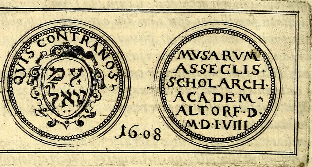 An illustration from Emblemata anniversaria Academiae Noribergensis, qvae est Altorffii: stvdiorum juventutis exercitandorum caussâ inde ab ann. Christi CD D LXXVII usq; ad annum CD D CXVI proposita; oratiunculis eruditis & nervosis in panegyribus academicis explicata, 1617, leaf 441