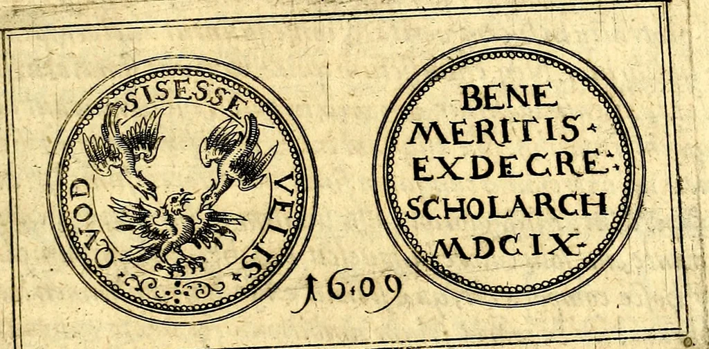 An illustration from Emblemata anniversaria Academiae Noribergensis, qvae est Altorffii: stvdiorum juventutis exercitandorum caussâ inde ab ann. Christi CD D LXXVII usq; ad annum CD D CXVI proposita; oratiunculis eruditis & nervosis in panegyribus academicis explicata, 1617, leaf 456