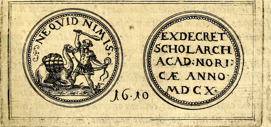 An illustration from Emblemata anniversaria Academiae Noribergensis, qvae est Altorffii: stvdiorum juventutis exercitandorum caussâ inde ab ann. Christi CD D LXXVII usq; ad annum CD D CXVI proposita; oratiunculis eruditis & nervosis in panegyribus academicis explicata, 1617, leaf 460