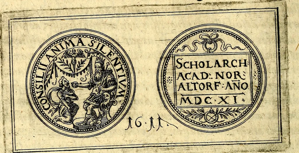 An illustration from Emblemata anniversaria Academiae Noribergensis, qvae est Altorffii: stvdiorum juventutis exercitandorum caussâ inde ab ann. Christi CD D LXXVII usq; ad annum CD D CXVI proposita; oratiunculis eruditis & nervosis in panegyribus academicis explicata, 1617, leaf 473
