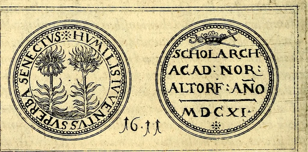 An illustration from Emblemata anniversaria Academiae Noribergensis, qvae est Altorffii: stvdiorum juventutis exercitandorum caussâ inde ab ann. Christi CD D LXXVII usq; ad annum CD D CXVI proposita; oratiunculis eruditis & nervosis in panegyribus academicis explicata, 1617, leaf 477