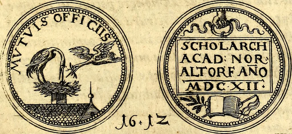 An illustration from Emblemata anniversaria Academiae Noribergensis, qvae est Altorffii: stvdiorum juventutis exercitandorum caussâ inde ab ann. Christi CD D LXXVII usq; ad annum CD D CXVI proposita; oratiunculis eruditis & nervosis in panegyribus academicis explicata, 1617, leaf 484