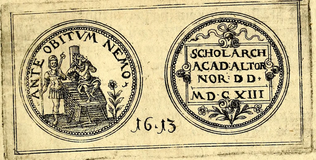 An illustration from Emblemata anniversaria Academiae Noribergensis, qvae est Altorffii: stvdiorum juventutis exercitandorum caussâ inde ab ann. Christi CD D LXXVII usq; ad annum CD D CXVI proposita; oratiunculis eruditis & nervosis in panegyribus academicis explicata, 1617, leaf 500