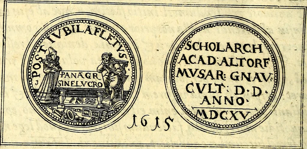An illustration from Emblemata anniversaria Academiae Noribergensis, qvae est Altorffii: stvdiorum juventutis exercitandorum caussâ inde ab ann. Christi CD D LXXVII usq; ad annum CD D CXVI proposita; oratiunculis eruditis & nervosis in panegyribus academicis explicata, 1617, leaf 531