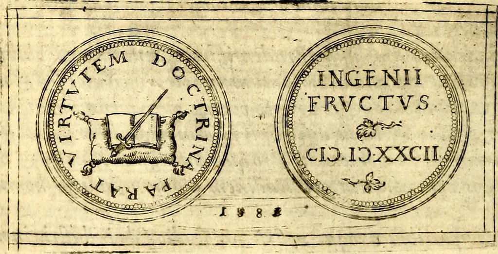 An illustration from Emblemata anniversaria Academiae Noribergensis, qvae est Altorffii: stvdiorum juventutis exercitandorum caussâ inde ab ann. Christi CD D LXXVII usq; ad annum CD D CXVI proposita; oratiunculis eruditis & nervosis in panegyribus academicis explicata, 1617, leaf 83