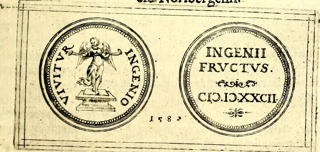 An illustration from Emblemata anniversaria Academiae Noribergensis, qvae est Altorffii: stvdiorum juventutis exercitandorum caussâ inde ab ann. Christi CD D LXXVII usq; ad annum CD D CXVI proposita; oratiunculis eruditis & nervosis in panegyribus academicis explicata, 1617, leaf 94