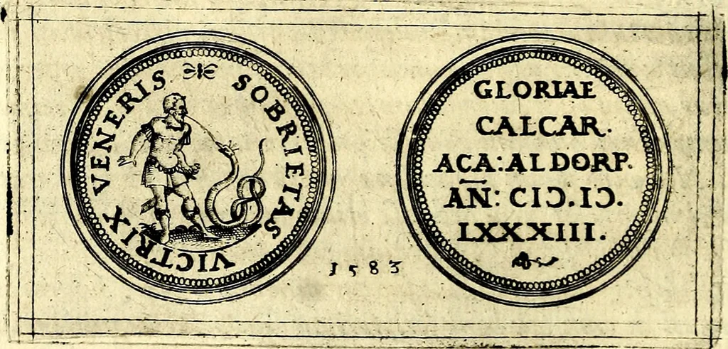An illustration from Emblemata anniversaria Academiae Noribergensis, qvae est Altorffii: stvdiorum juventutis exercitandorum caussâ inde ab ann. Christi CD D LXXVII usq; ad annum CD D CXVI proposita; oratiunculis eruditis & nervosis in panegyribus academicis explicata, 1617, leaf 97