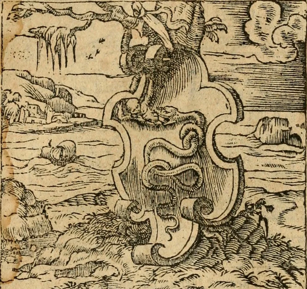 An illustration from Emblemata d'A. Alciati : denuo ab ipso autore recognita ac, quae desiderabantur, imaginibus locupletata : accesserunt noua aliquot ab autore emblemata, suis quoque eiconibus insignita, 1550, leaf 10