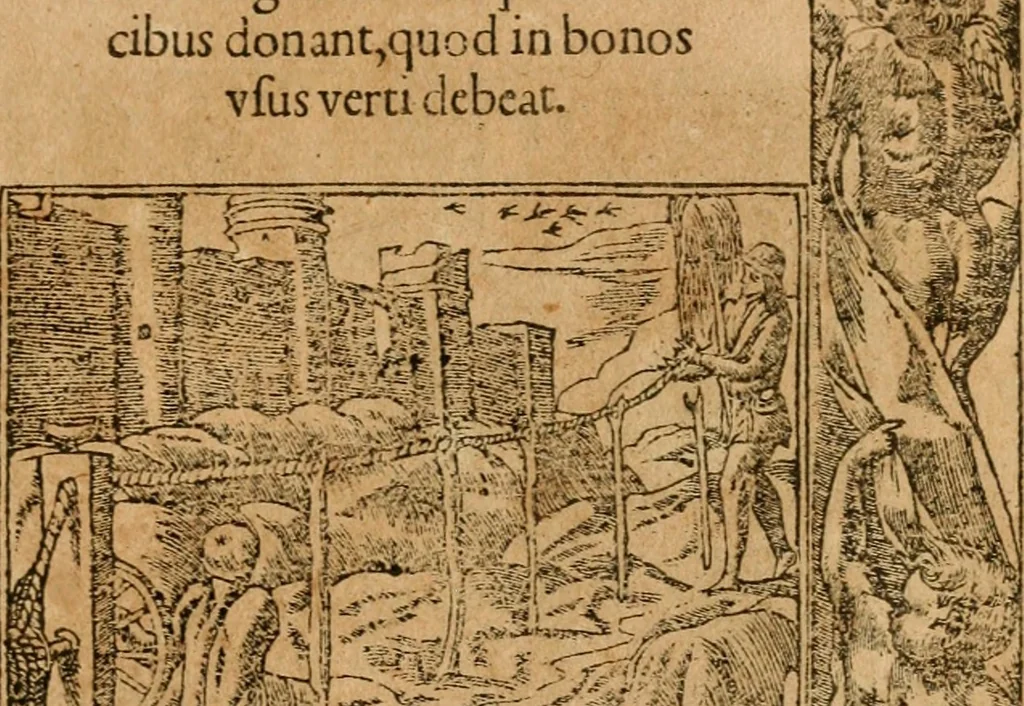 An illustration from Emblemata d'A. Alciati : denuo ab ipso autore recognita ac, quae desiderabantur, imaginibus locupletata : accesserunt noua aliquot ab autore emblemata, suis quoque eiconibus insignita, 1550, leaf 102