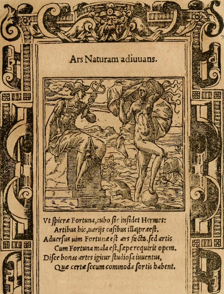 An illustration from Emblemata d'A. Alciati : denuo ab ipso autore recognita ac, quae desiderabantur, imaginibus locupletata : accesserunt noua aliquot ab autore emblemata, suis quoque eiconibus insignita, 1550, leaf 110