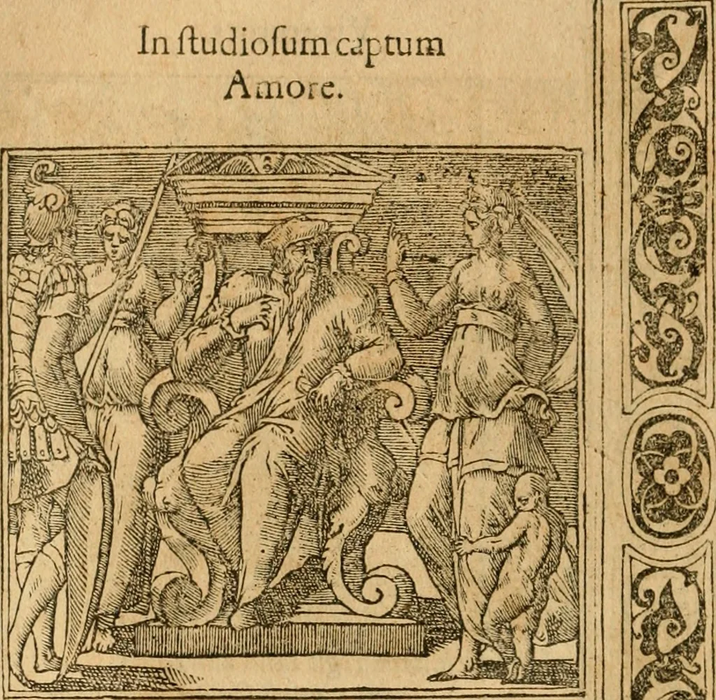 An illustration from Emblemata d'A. Alciati : denuo ab ipso autore recognita ac, quae desiderabantur, imaginibus locupletata : accesserunt noua aliquot ab autore emblemata, suis quoque eiconibus insignita, 1550, leaf 121