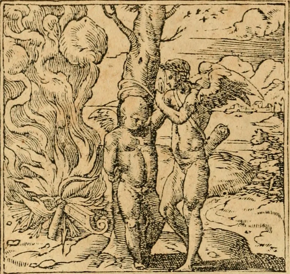 An illustration from Emblemata d'A. Alciati : denuo ab ipso autore recognita ac, quae desiderabantur, imaginibus locupletata : accesserunt noua aliquot ab autore emblemata, suis quoque eiconibus insignita, 1550, leaf 123