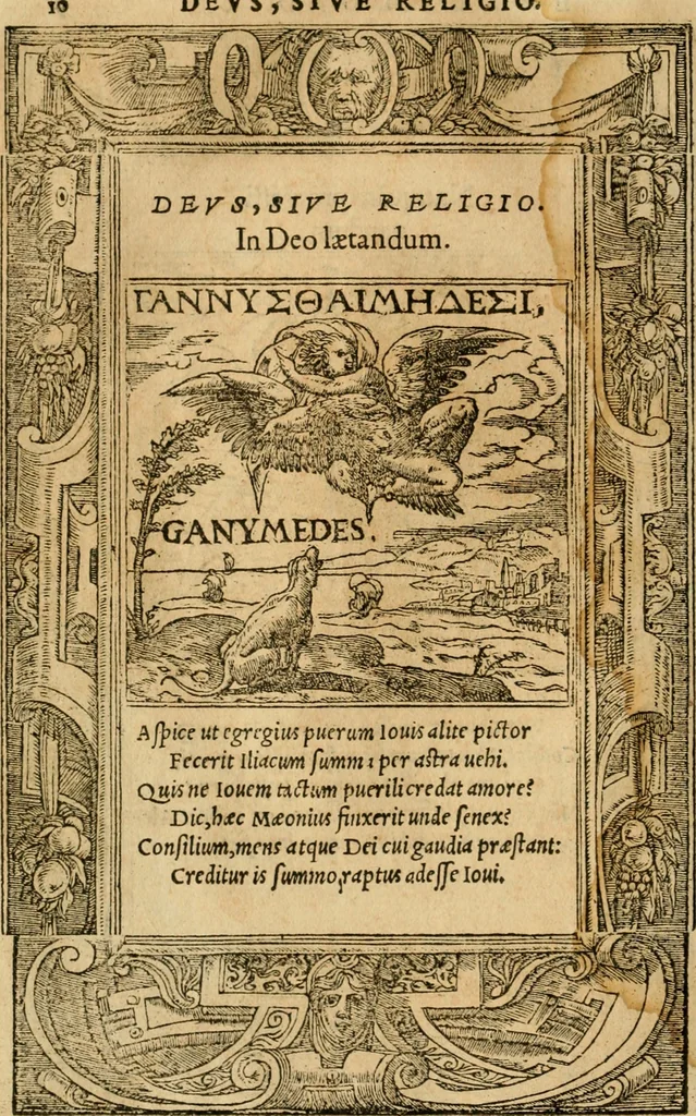An illustration from Emblemata d'A. Alciati : denuo ab ipso autore recognita ac, quae desiderabantur, imaginibus locupletata : accesserunt noua aliquot ab autore emblemata, suis quoque eiconibus insignita, 1550, leaf 13