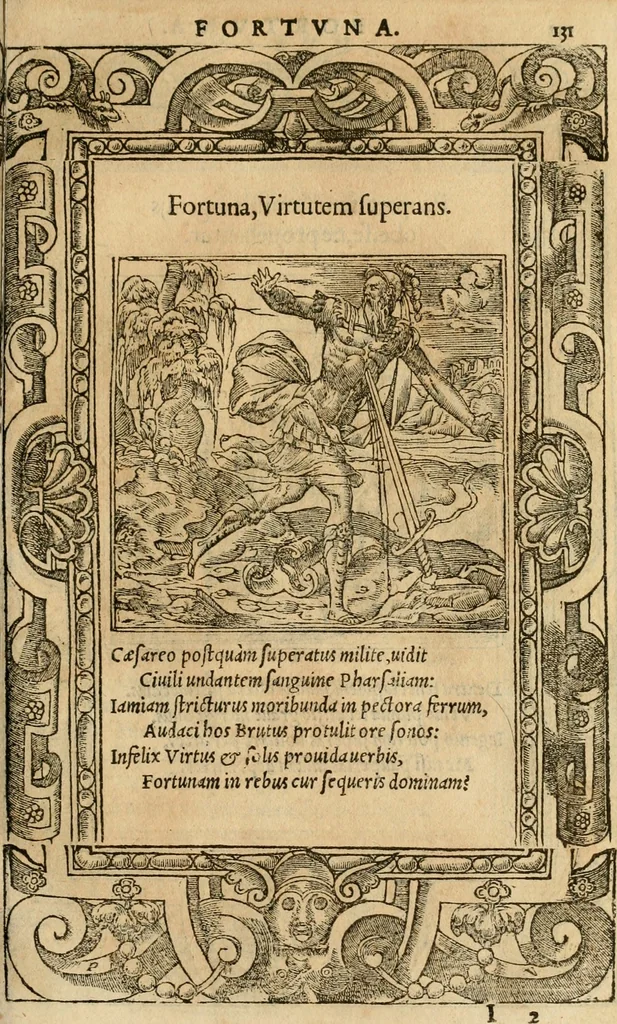 An illustration from Emblemata d'A. Alciati : denuo ab ipso autore recognita ac, quae desiderabantur, imaginibus locupletata : accesserunt noua aliquot ab autore emblemata, suis quoque eiconibus insignita, 1550, leaf 134