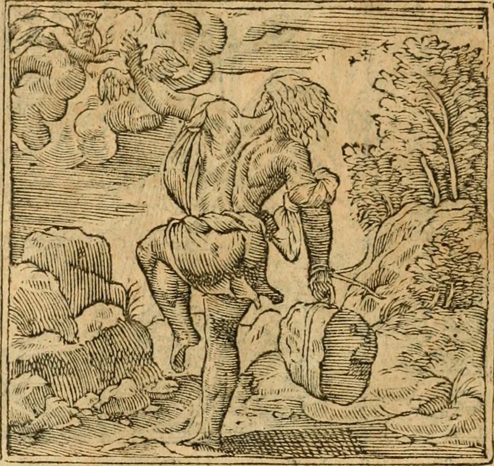 An illustration from Emblemata d'A. Alciati : denuo ab ipso autore recognita ac, quae desiderabantur, imaginibus locupletata : accesserunt noua aliquot ab autore emblemata, suis quoque eiconibus insignita, 1550, leaf 135