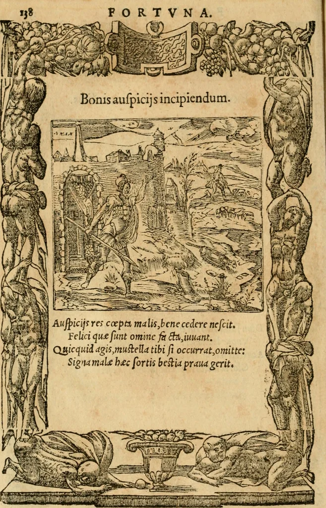 An illustration from Emblemata d'A. Alciati : denuo ab ipso autore recognita ac, quae desiderabantur, imaginibus locupletata : accesserunt noua aliquot ab autore emblemata, suis quoque eiconibus insignita, 1550, leaf 141