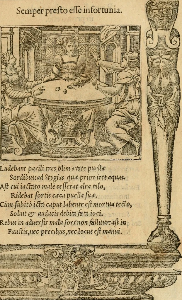 An illustration from Emblemata d'A. Alciati : denuo ab ipso autore recognita ac, quae desiderabantur, imaginibus locupletata : accesserunt noua aliquot ab autore emblemata, suis quoque eiconibus insignita, 1550, leaf 144