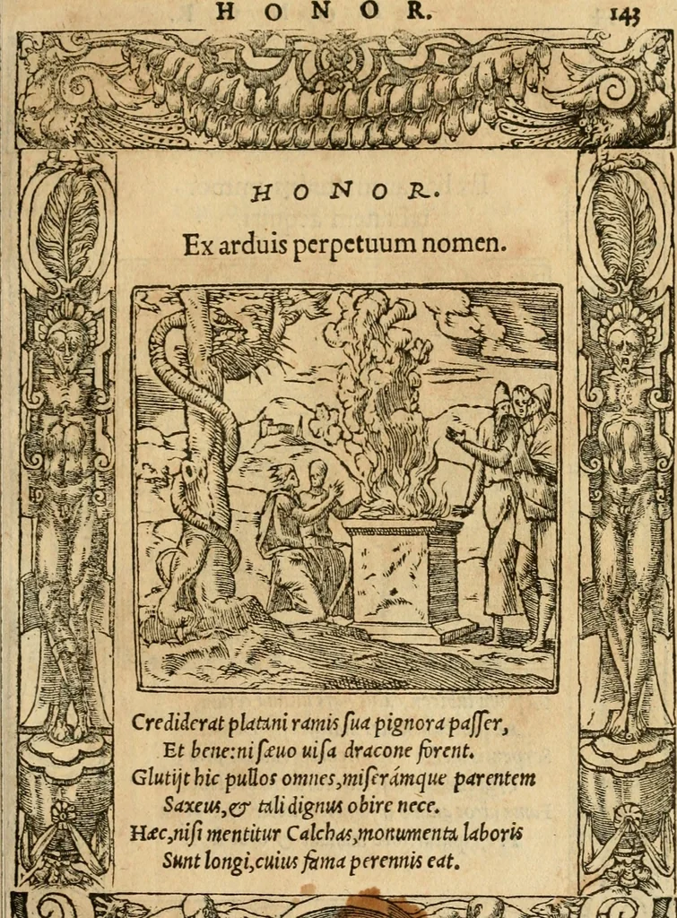 An illustration from Emblemata d'A. Alciati : denuo ab ipso autore recognita ac, quae desiderabantur, imaginibus locupletata : accesserunt noua aliquot ab autore emblemata, suis quoque eiconibus insignita, 1550, leaf 146