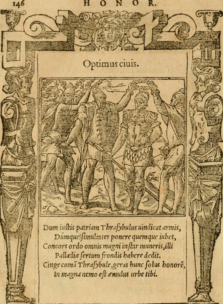 An illustration from Emblemata d'A. Alciati : denuo ab ipso autore recognita ac, quae desiderabantur, imaginibus locupletata : accesserunt noua aliquot ab autore emblemata, suis quoque eiconibus insignita, 1550, leaf 149