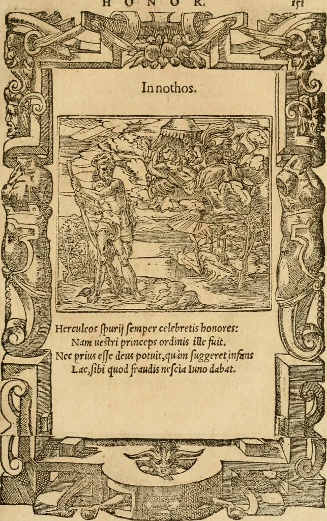 An illustration from Emblemata d'A. Alciati : denuo ab ipso autore recognita ac, quae desiderabantur, imaginibus locupletata : accesserunt noua aliquot ab autore emblemata, suis quoque eiconibus insignita, 1550, leaf 154